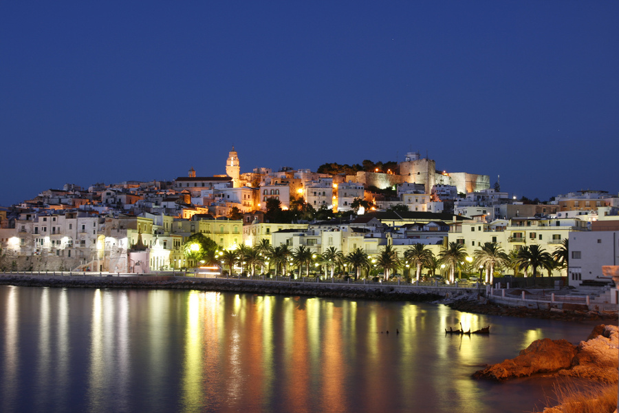 vieste di notte vista dalla piazza